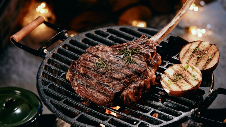Tomahawk steak on the grill