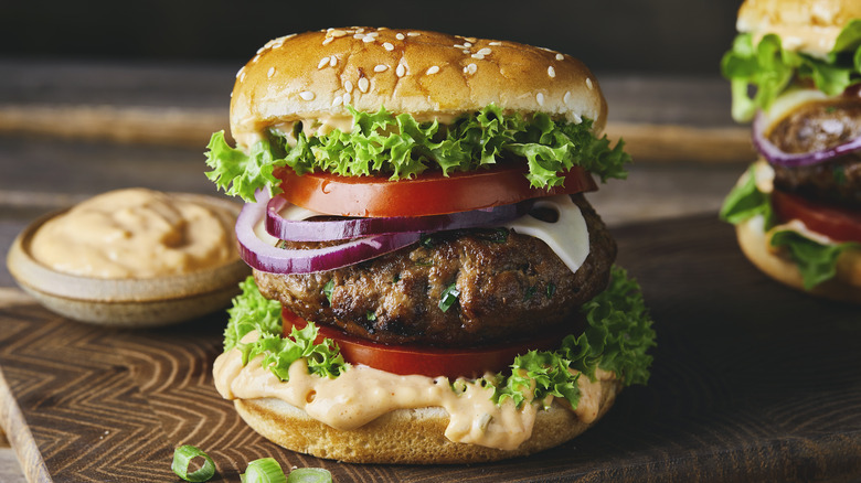 Burger made with ground beef