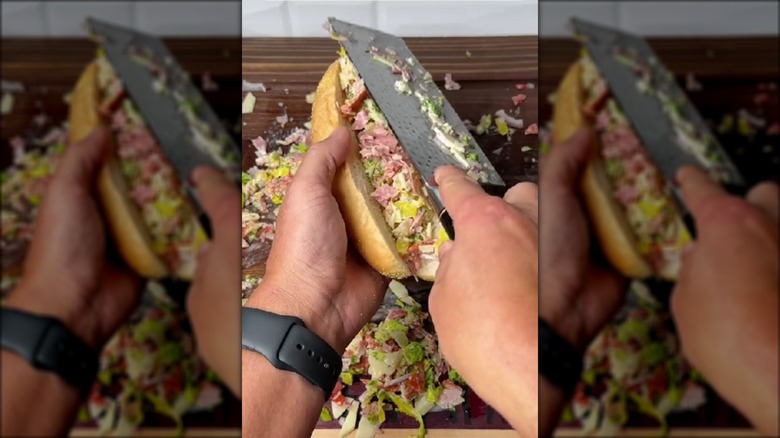Making a chopped Italian sandwich