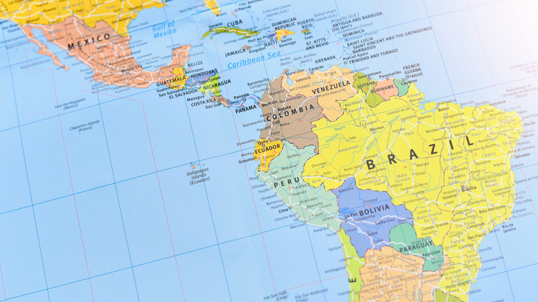 map of south America and Caribbean