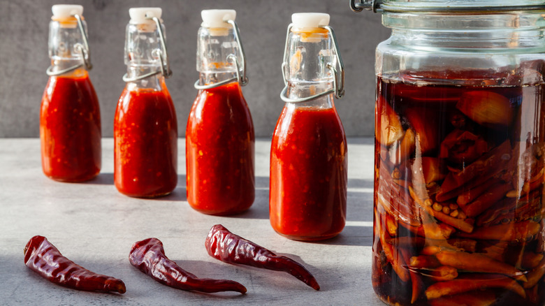 Bottles of hot sauce 