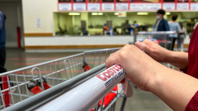 Person pushing Costco shopping cart