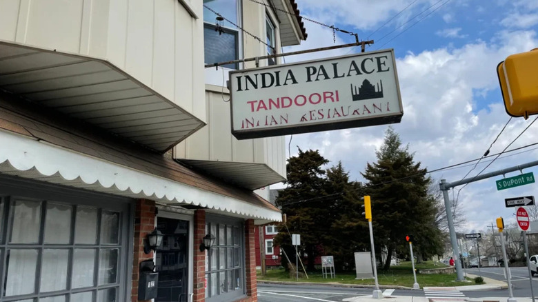 The unassuming sign outside the India Palace Tadoori Indian Restaurant in Wilmington Delaware.