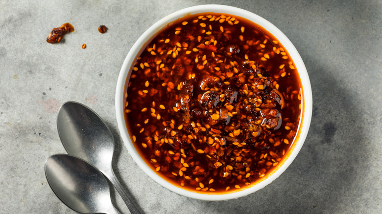 Chili oil in bowl