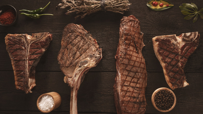 Various cuts of cooked steak