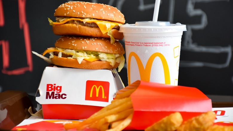 A pile of food from McDonald's 