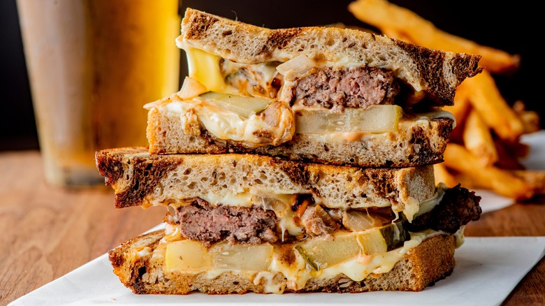 Two stacked patty melts