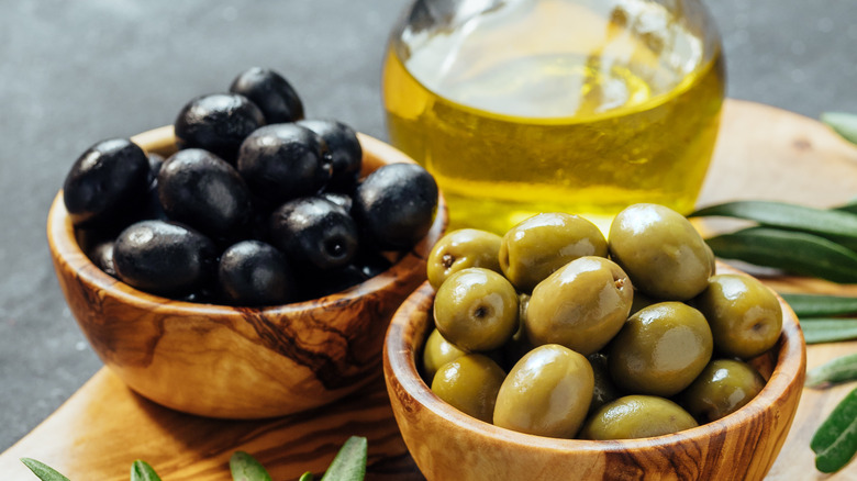 Black and green olives