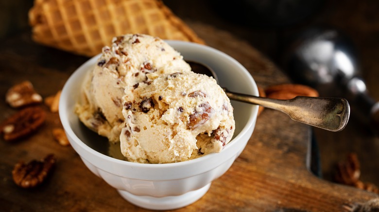 bowl of butter pecan ice cream