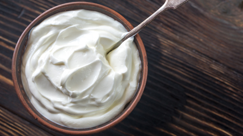birdseye of a bowl of crème fraîche