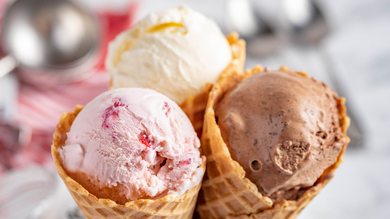 Three ice cream cones