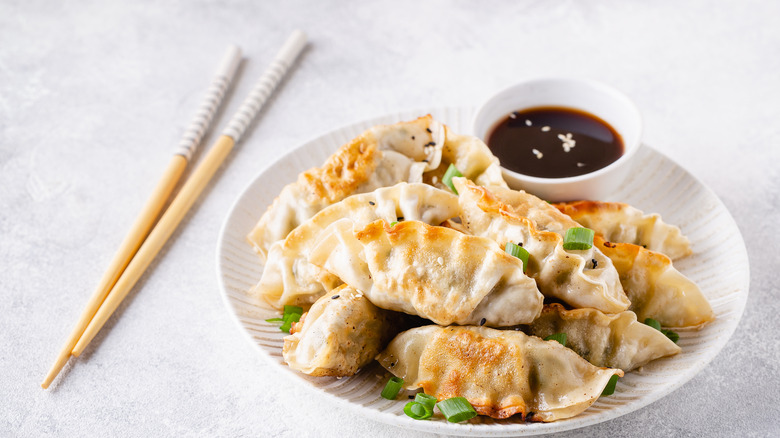 gyoza with soy sauce
