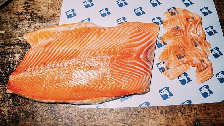 Russ & Daughters Gaspe smoked salmon on branded wax paper