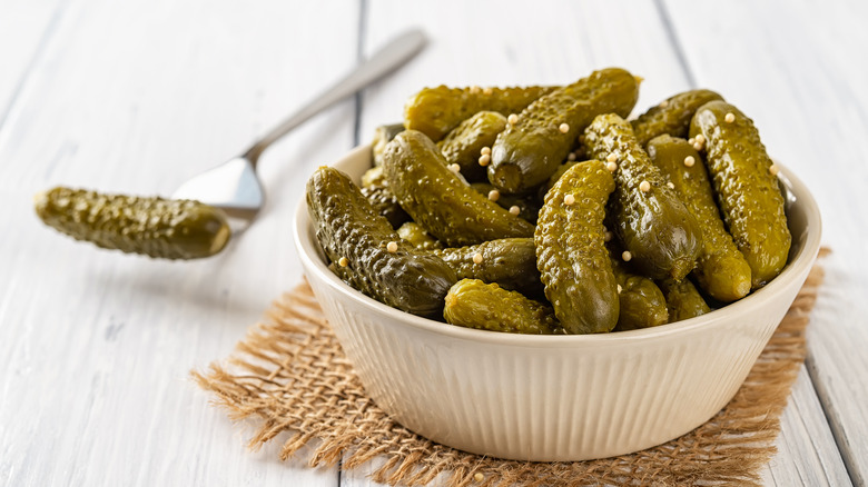 Gherkins on a fork