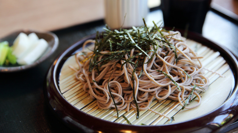 Soba noodles with nori garnish