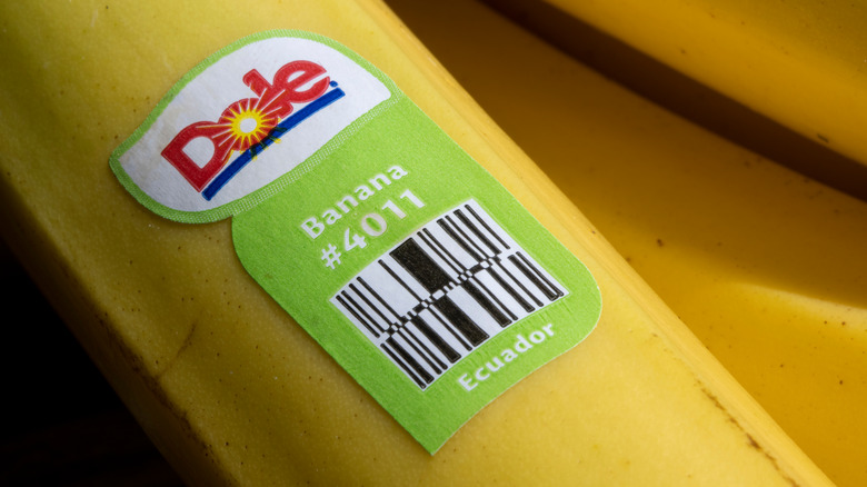 Banana with produce sticker