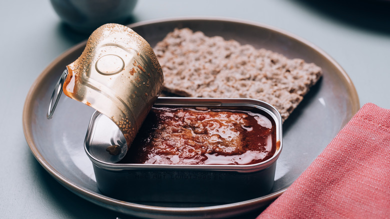 canned mackerel on plate