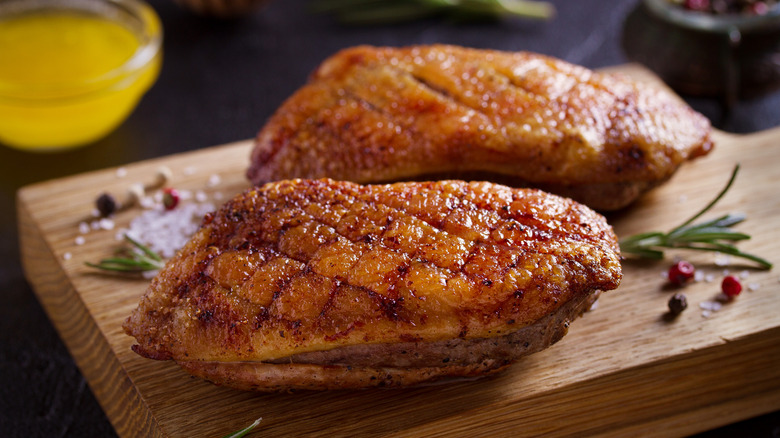 scored and seared crispy duck breast