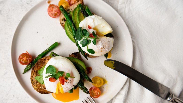 Plate of poached eggs and toast