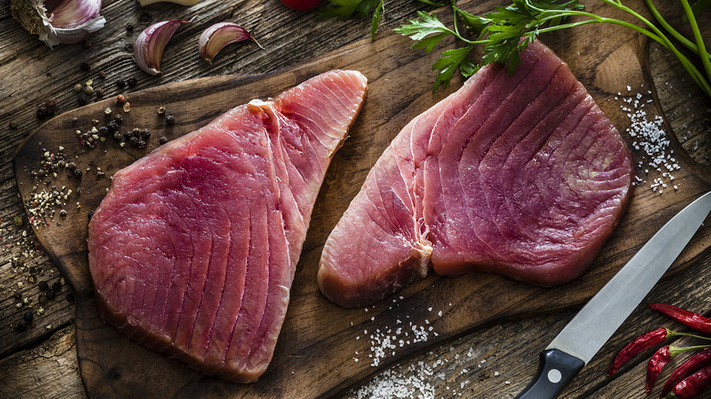 Raw tuna steaks