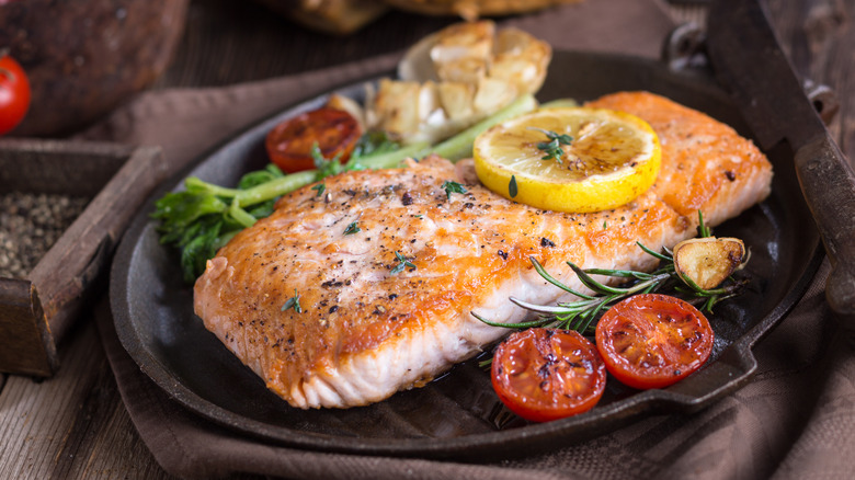 cooked salmon filet on a plate