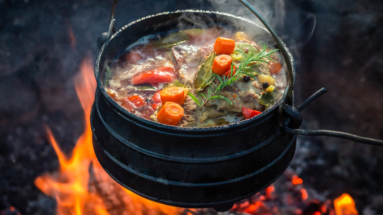 ironcast cooking pot boiling stew