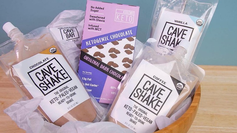 Three flavors of Cave Shake with chocolate bar