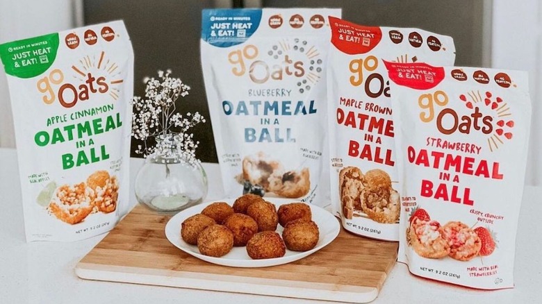 Go Oats bags and plate of oatmeal balls