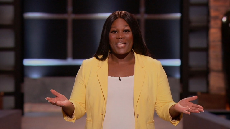 A front shot of Nickey Ramsay on Shark Tank.