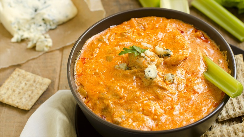 Bowl of chicken dip with cheese