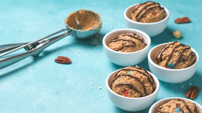 Dough scoops sitting in bowls