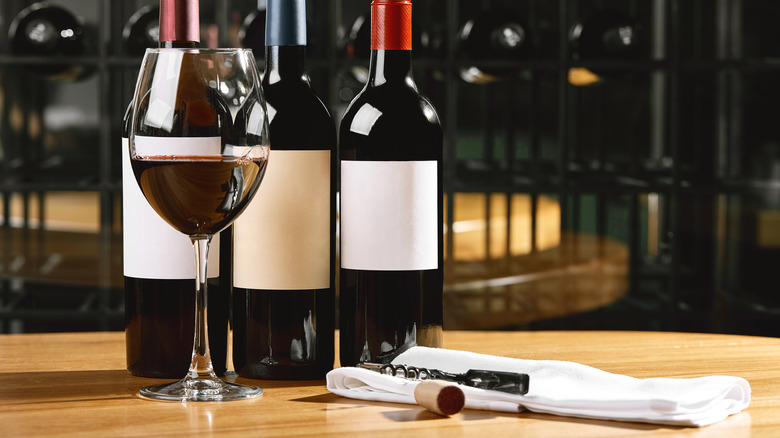 wine glass and bottles