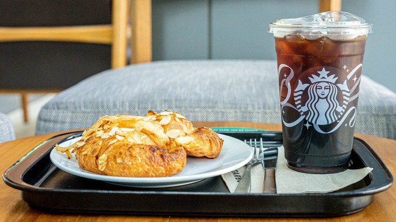 Starbucks coffee and croissant