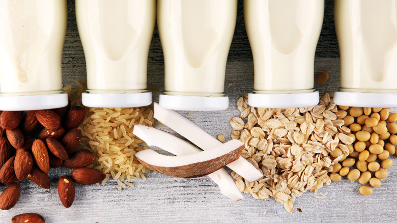 Bottles of non-dairy milk