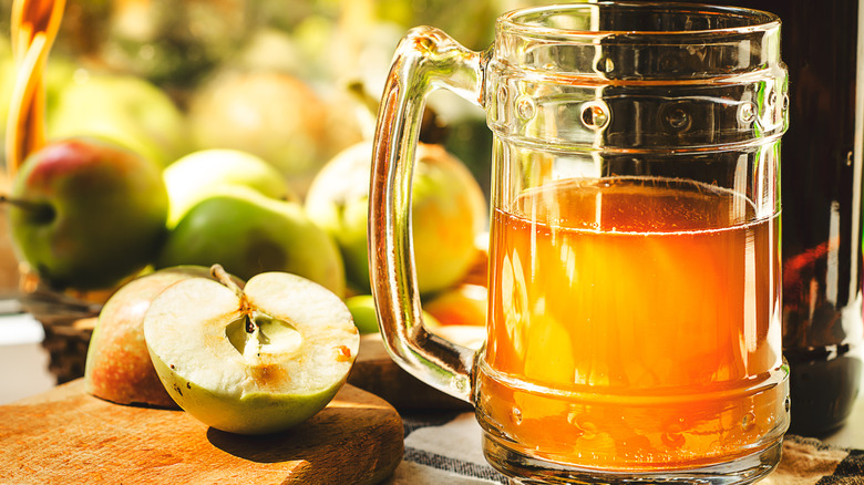 Glass mug of hard cider