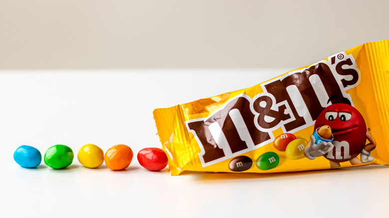 Line of M&M's out of bag
