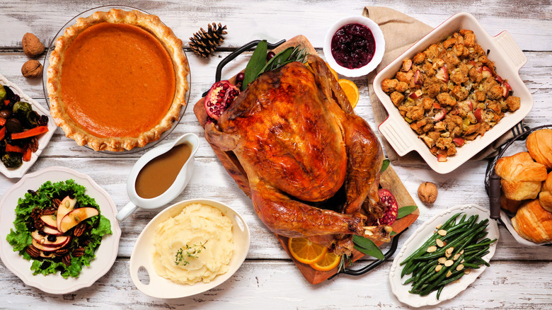 Thanksgiving turkey with sides and dessert
