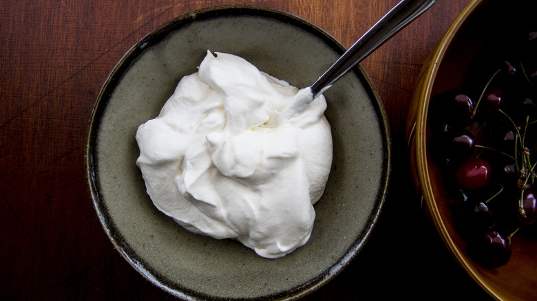 Whipped cream in a bowl