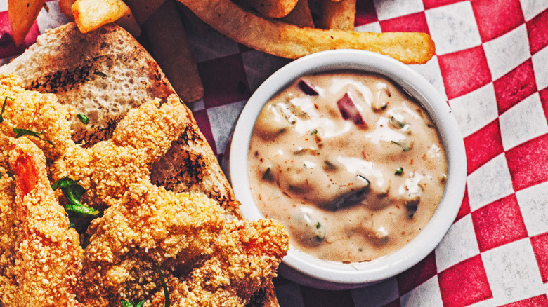 Creole mayonnaise with a sandwich and fries
