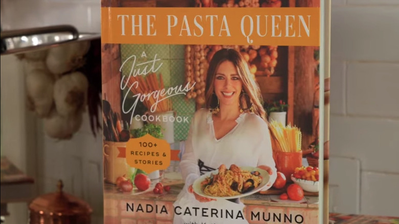 Pasta Queen's cookbook cover on kitchen counter