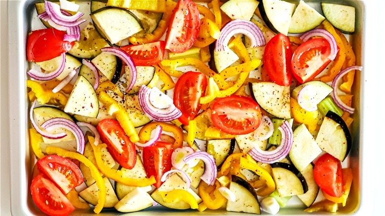 Sheet pan with mixed vegetables 