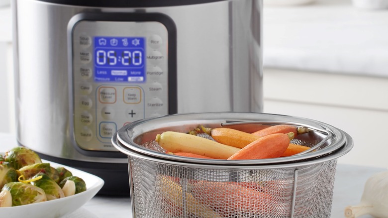Vegetables in front of Instant Pot