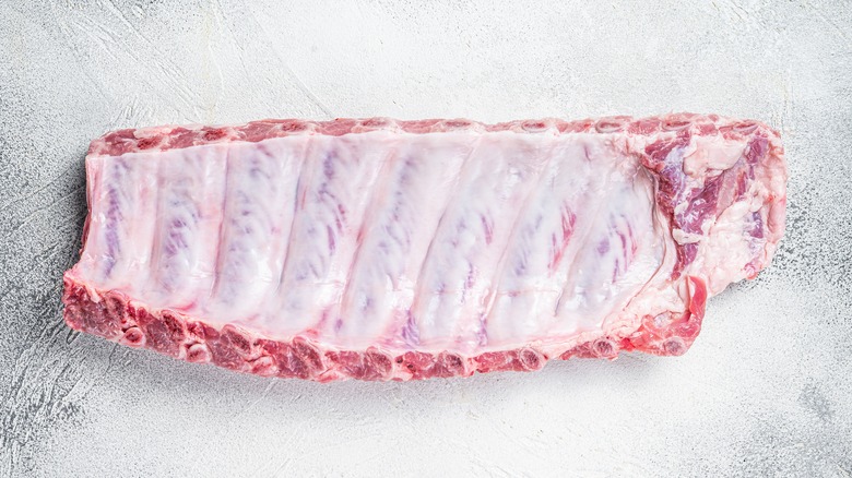 raw pork ribs with membrane