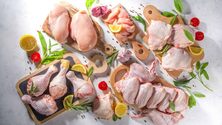 many raw chicken parts