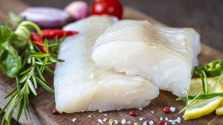 Raw sea bass filets