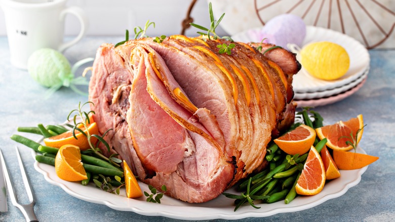 Easter Ham with orange wedges
