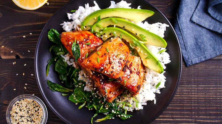 glazed salmon with rice 