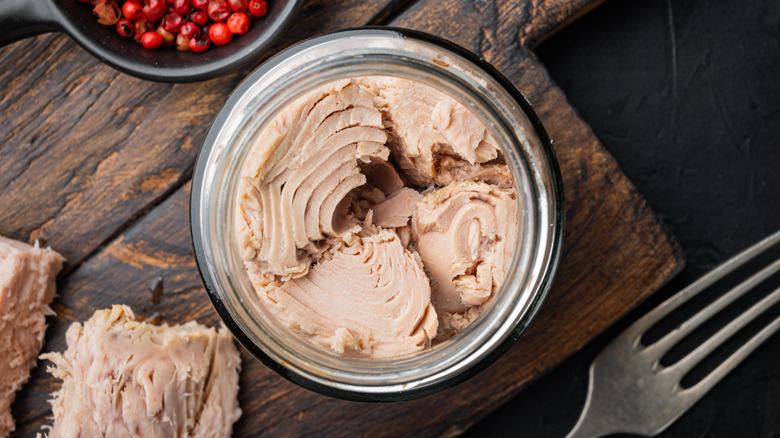 tuna fish in open can