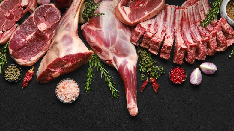 raw lamb cuts on countertop