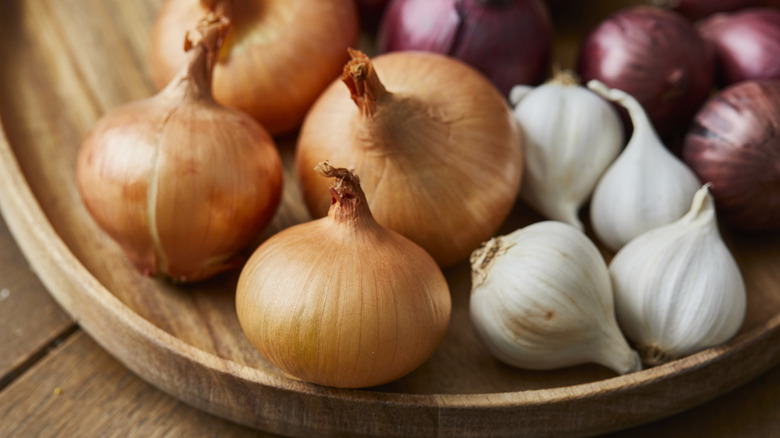onions, shallots, and garlic